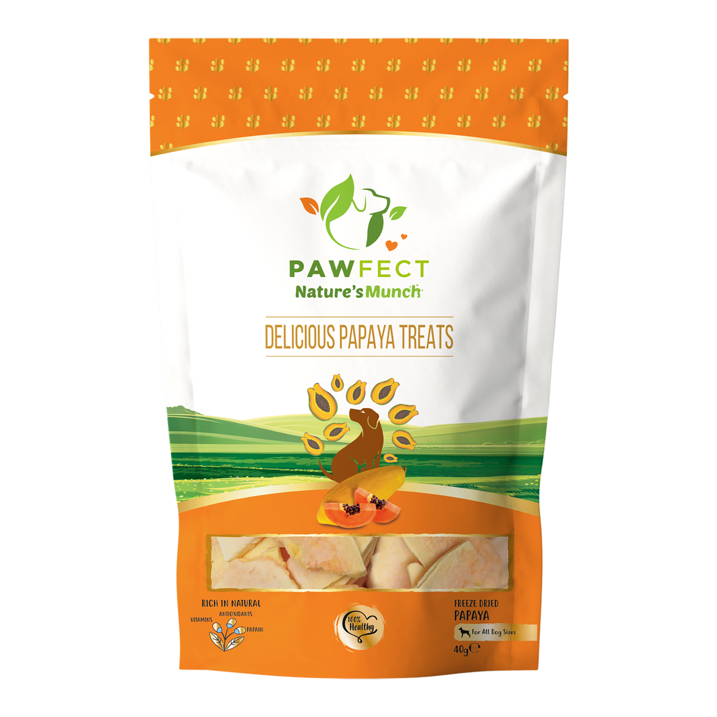 Pawfect Nature's Munch Freeze-Dried Delicious Papaya Treats for Dogs | Vegan Treat| Prevents Heart Problems | 100% Natural | Grain & Gluten Free | Low Calorie Training Treats (25g/0.88oz)