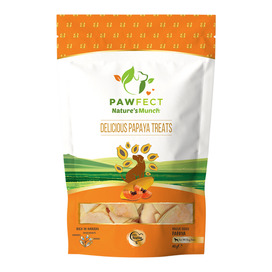 Pawfect Nature's Munch Freeze-Dried Delicious Papaya Treats for Dogs | Vegan Treat| Prevents Heart Problems | 100% Natural | Grain & Gluten Free | Low Calorie Training Treats (25g/0.88oz)