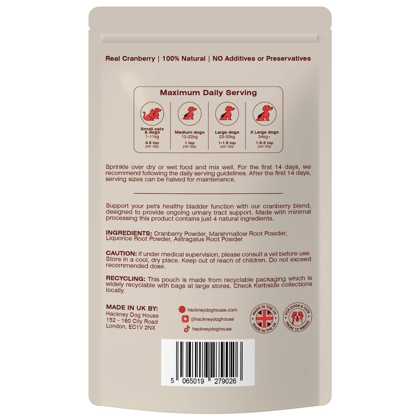 Hackney Dog House | Urinary Cranberry for Dogs | 40 Servings