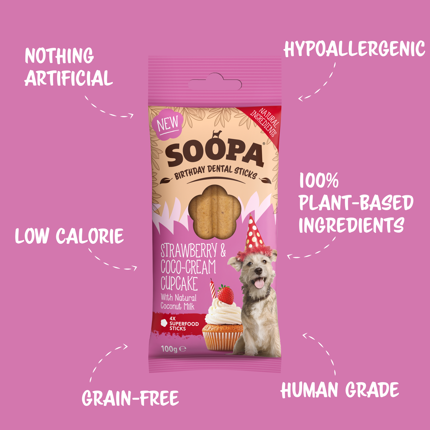 Strawberry & Coco-Cream Cupcake Dog Dental Sticks