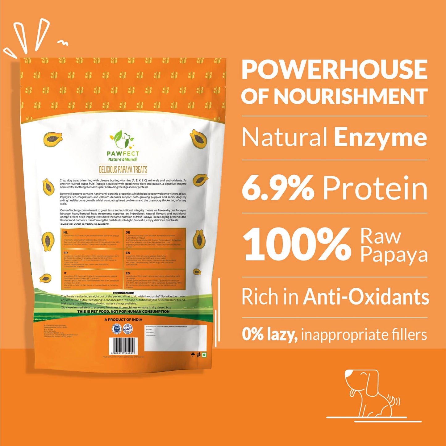 Pawfect Nature's Munch Freeze-Dried Delicious Papaya Treats for Dogs | Vegan Treat| Prevents Heart Problems | 100% Natural | Grain & Gluten Free | Low Calorie Training Treats (25g/0.88oz)