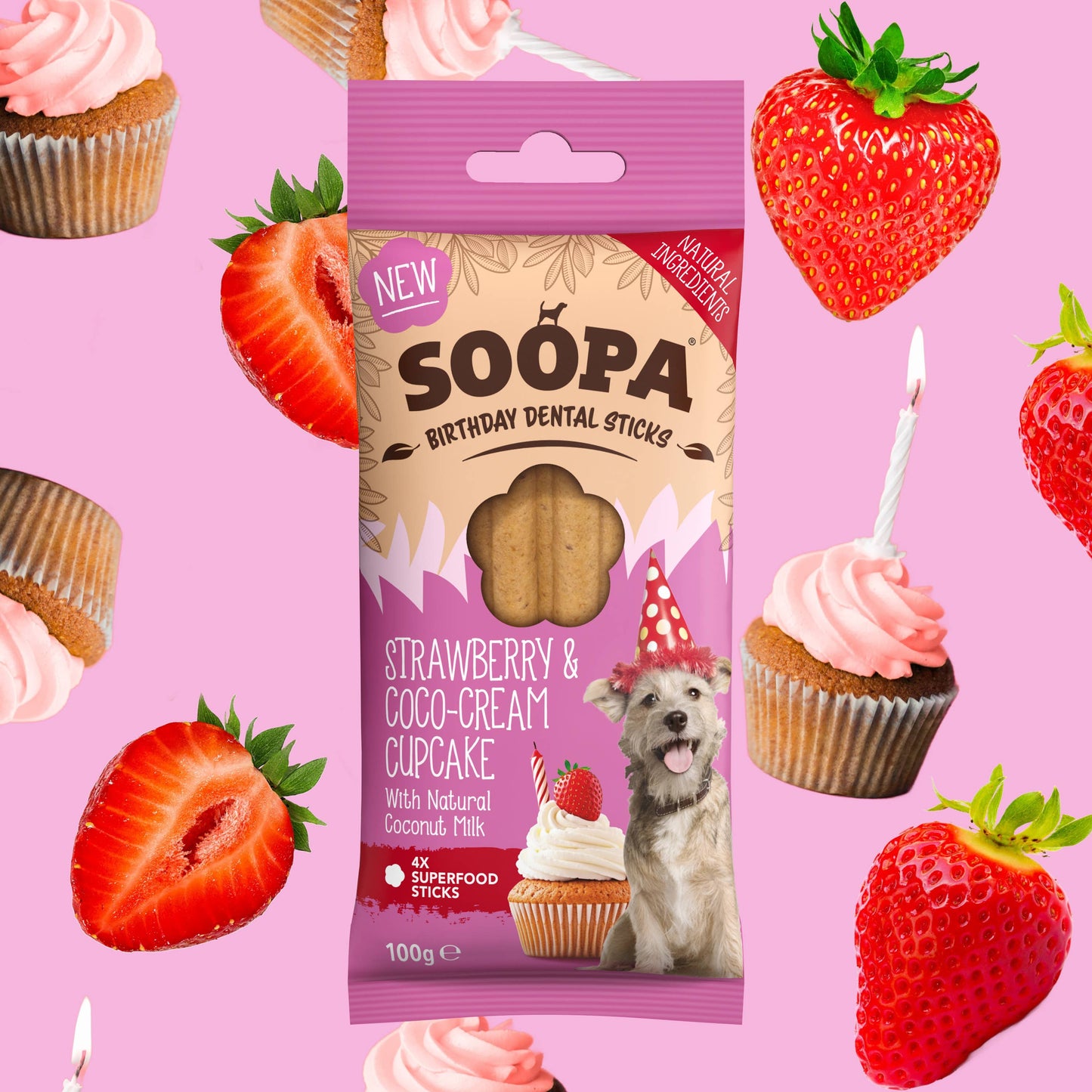 Strawberry & Coco-Cream Cupcake Dog Dental Sticks