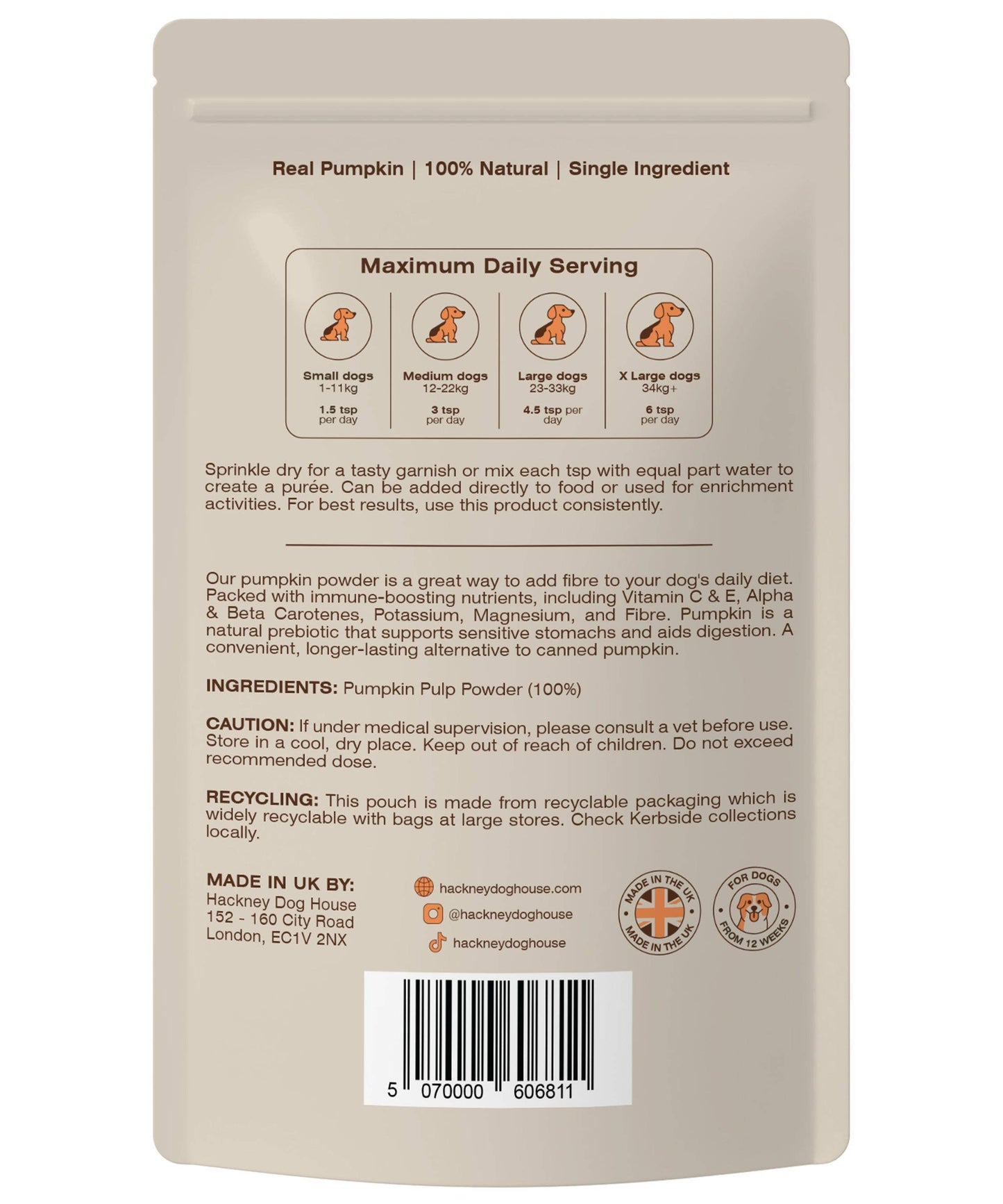 Hackney Dog House Pumpkin Powder For Dogs | 30 Servings